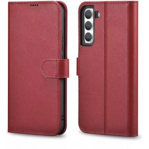 Icarer Haitang Leather Wallet Case Leather Case For Samsung Galaxy S22 (S22 Plus) Wallet Housing Cover Red (AKSM05RD)