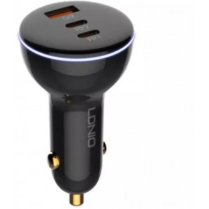 Producenttymczasowy LDNIO C102 car charger, USB 2x USB-C, 160W USB to Lightning cable (black)