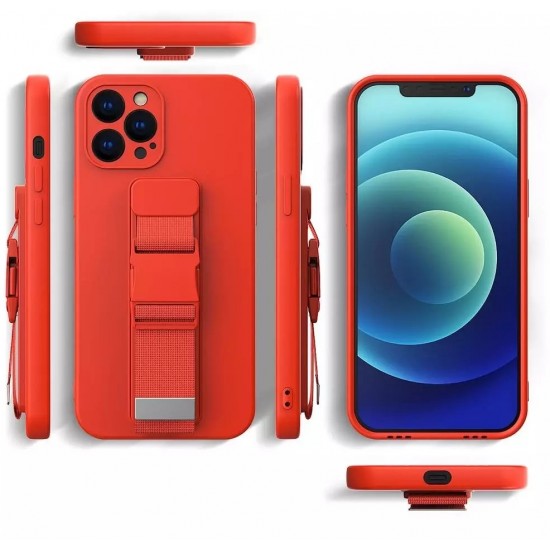4Kom.pl Rope case gel case with lanyard chain handbag lanyard iPhone 13 red
