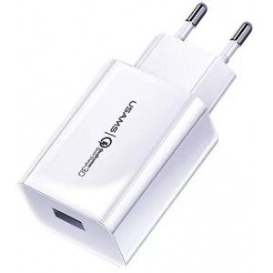 Usams Wall charger 1xUSB T22 18W 3A QC3.0 (only head) Fast Charging white/white CC83TC01 (US-CC083)