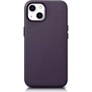 Icarer Case Leather Genuine Leather Phone Case for iPhone 14 Plus Dark Purple (MagSafe Compatible)