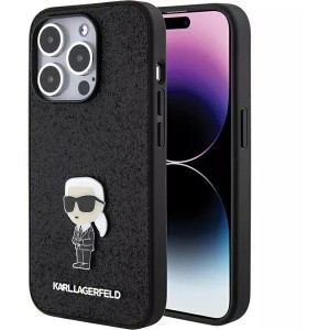 Karl Lagerfeld Fixed Glitter Ikonik Logo Metal Pin Back Case Aizsargapvalks Priekš Apple iPhone 15 Pro Max