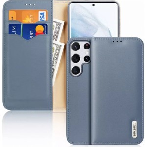 Dux Ducis Hivo Leather Flip Cover Genuine Leather Wallet for Cards and Documents Samsung Galaxy S22 Ultra blue