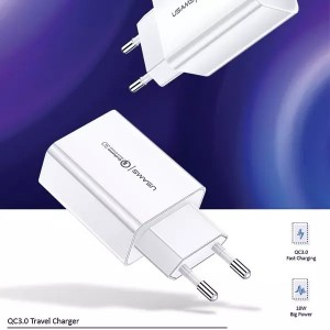 Usams Wall charger 1xUSB T22 18W 3A QC3.0 (only head) Fast Charging white/white CC83TC01 (US-CC083)