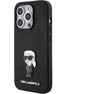 Karl Lagerfeld Fixed Glitter Ikonik Logo Metal Pin Back Case Aizsargapvalks Priekš Apple iPhone 15 Pro Max