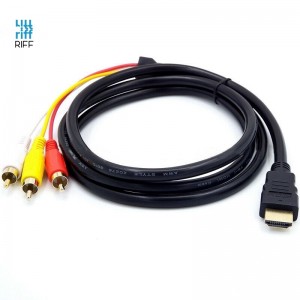 Riff HDMI A Male-3 RCA audio un video kabelis 1m melns