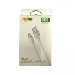 Callme BL90 Rievots Izturīgs TPE Universāls Micro USB uz USB Datu & Ātrās Uzlādes  2.4A kabelis 1m Balts