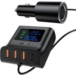 Acefast car charger 90W USB Type C / 3x USB / cigarette lighter socket, PPS, PD3.0, QC3.0, AFC, FCP charging station black (B8 black) (universal)