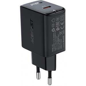 Acefast charger GaN USB Type C 30W, PD, QC 3.0, AFC, FCP black (A21 black) (universal)