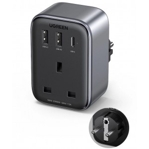 Ugreen Wall charger 30W (2xUSB/USB C/AC) / UK - EU adapter 13A Ugreen CD314 - black (universal)