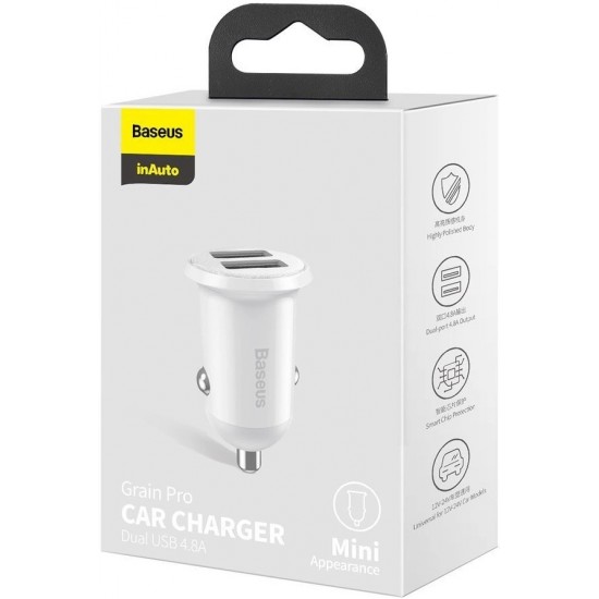 Baseus Grain Pro car charger 2x USB 4.8 A white (CCALLP-02) (universal)