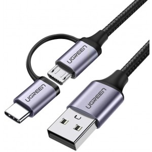 Ugreen cable 2in1 USB - micro USB / USB Type C cable 1m 2.4A black (30875) (universal)