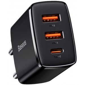 Baseus Compact fast charger 2x USB / USB Type C 30W 3A Power Delivery Quick Charge black (CCXJ-E01) (universal)