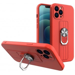 Hurtel Ring Case silicone case with a finger grip and base for Samsung Galaxy S21 FE red (universal)