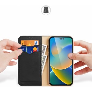 Dux Ducis Hivo Leather Flip Cover Genuine Leather Wallet for Cards and Documents iPhone 14 Pro Black (universal)