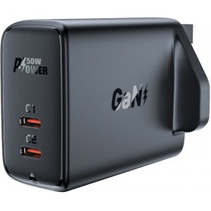 Acefast GaN charger (UK plug) 2x USB Type C 50W, Power Delivery, PPS, Q3 3.0, AFC, FCP black (A32 UK) (universal)