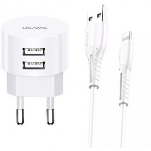 Usams Wall charger 2xUSB T20 2.1A lightning white/white round Fast Charging XTXLOGT1804