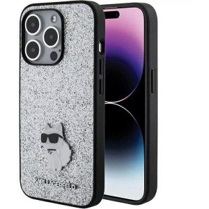 Karl Lagerfeld Fixed Glitter Choupette Logo Metal Pin Aizsargapvalks Priekš Apple iPhone 15 Pro Max