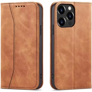 4Kom.pl Magnet Fancy Case case for iPhone 13 Pro cover wallet for cards stand brown