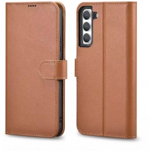 Icarer Haitang Leather Wallet Case Leather Case for Samsung Galaxy S22 (S22 Plus) Wallet Case Cover Brown (AKSM05BN)