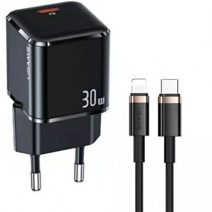 Usams Wall charger 1x USB-C T45 30W PD3.0 Fast Charging cable U63 USB-C/Lightning black/black UXTZH01 (USAMS-UX)