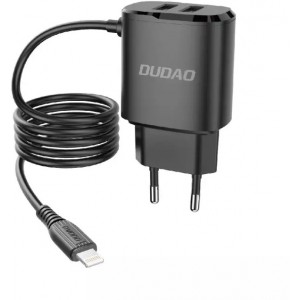 Dudao 2x USB charger with built-in Lightning cable 12 W black (A2ProL black)