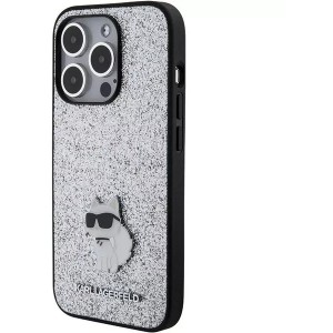 Karl Lagerfeld Fixed Glitter Choupette Logo Metal Pin Aizsargapvalks Priekš Apple iPhone 15 Pro Max