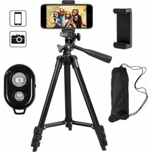 4Kom.pl Universal tripod Alogy Tripod phone holder 1/4 stand for GoPro cameras with Bluetooth remote control, case Black