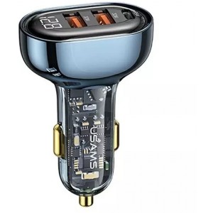 Usams Car charger 2xUSB 1xUSB-C 125W Fast Charge transparent blue CC158CC02 (US-CC158)
