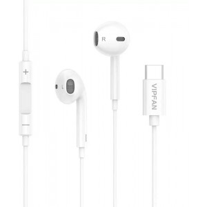 Producenttymczasowy Vipfan M14 wired earbuds, USB-C, 1.1m (white)