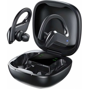 4Kom.pl Bluetooth 5.0 Wireless Headphones 10m In-Ear Headphones with PowerBank Charging Case Powerful Battery Black