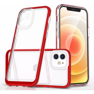 4Kom.pl Clear 3in1 case for iPhone 12 gel cover with frame red