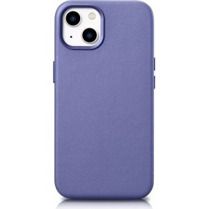 Icarer Case Leather Genuine Leather Phone Case for iPhone 14 Plus Light Purple (MagSafe Compatible)