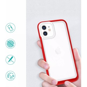 4Kom.pl Clear 3in1 case for iPhone 12 gel cover with frame red