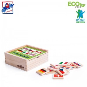 Woody 93058 Attīstoša Eko koka atmiņas spēle - Karogi (44gab.) bērniem no 3 gadiem + (12x12сm)
