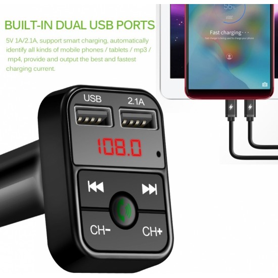 Riff CAR-B2 Bluetooth FM / MP3 Transmiteris Auto lādētājs 2x USB QC3.0 3.1A Black