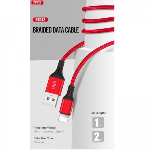XO NB143 Прочный TPE Универсальный USB на USB-C (Type-C) Кабель 2m данных и быстрого заряда 2.4A Красный