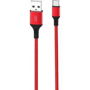 XO NB143 Прочный TPE Универсальный USB на USB-C (Type-C) Кабель 2m данных и быстрого заряда 2.4A Красный