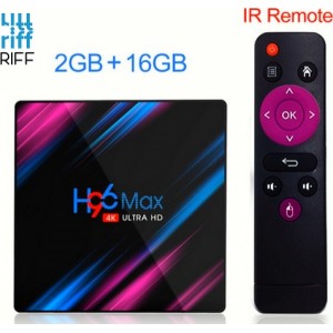 Riff H96 MAX RockChip RK3318 četrkodolu 64 bitu Cortex-A53 Konsole 4K Ultra HD Android TV kaste ar tālvadības pulti Android 10 Smart TV 2Gb + 16Gb melns