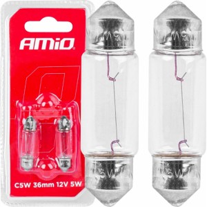 Amio Halogen bulbs C5W Festoon SV 8,5-8 36mm 12V 2pcs blister