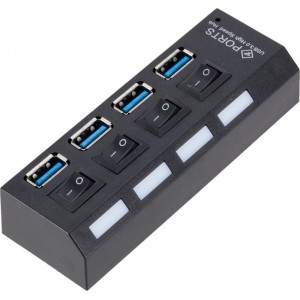 Roger AD15653 USB 3.0 Hubs - Sadalītājs 4 x USB 3.0 / 5 Gbps  Ar atsevišķam Ieslēgšanas / Izslēgšanas pogām