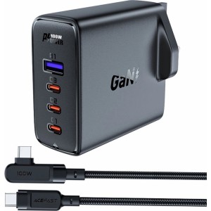 Acefast Fast charger GaN UK 100W Power Delivery 3x USB C 1x USB - black (universal)