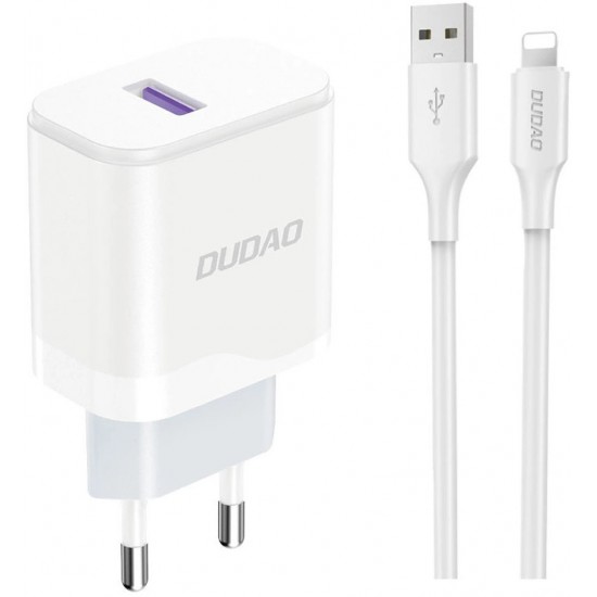Dudao A20EU USB-A 18W wall charger - white + USB-A - Lightning cable (universal)