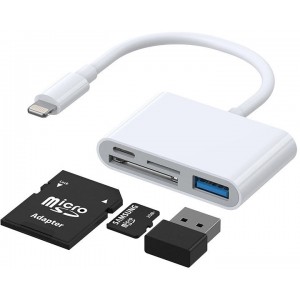 Joyroom HUB multifunctional OTG Lightning adapter - USB 3.2 Gen 1 (3.0, 3.1 Gen 1) / SD, TF / Lightning card reader white (S-H142 white) (universal)