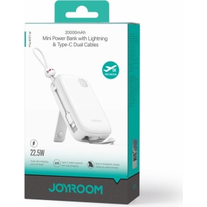 Joyroom Powerbank Joyroom JR-L008 Plus Cutie Series 22.5W 20000mAh with stand + USB-A - USB-C cable - white (universal)