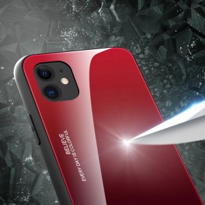 Hurtel Gradient Glass Durable Cover with Tempered Glass Back iPhone 12 mini black-red (universal)