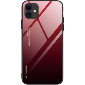 Hurtel Gradient Glass Durable Cover with Tempered Glass Back iPhone 12 mini black-red (universal)