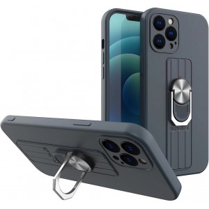 Hurtel Ring Case silicone case with finger holder and stand for Xiaomi Redmi Note 11 Pro blue (universal)