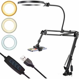 4Kom.pl Ring LED Alogy drawing lamp with flexible arm and desk stand, phone holder, black