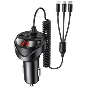 Usams Car charger 2x USB cables 3in1 C22 (lightning microUSB USB-C) black/black CC119TC01 (US-CC119)